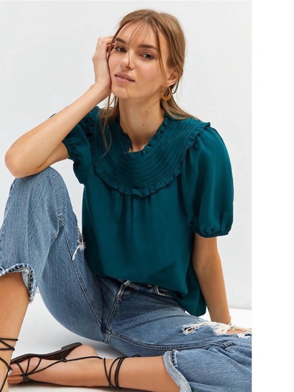 NEW Anthropologie Smocked Collar Top